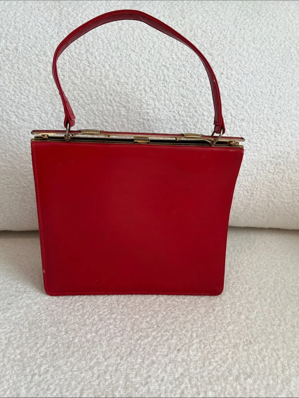 1950s Vintage Red Leather Top-Handle Bag